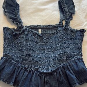 American Eagle Outfitters Blue Smocked Crop Top